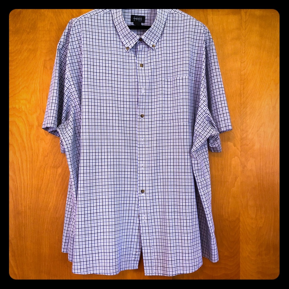 Harbor Bay Button Down Blue White Plaid Shirt 4XL